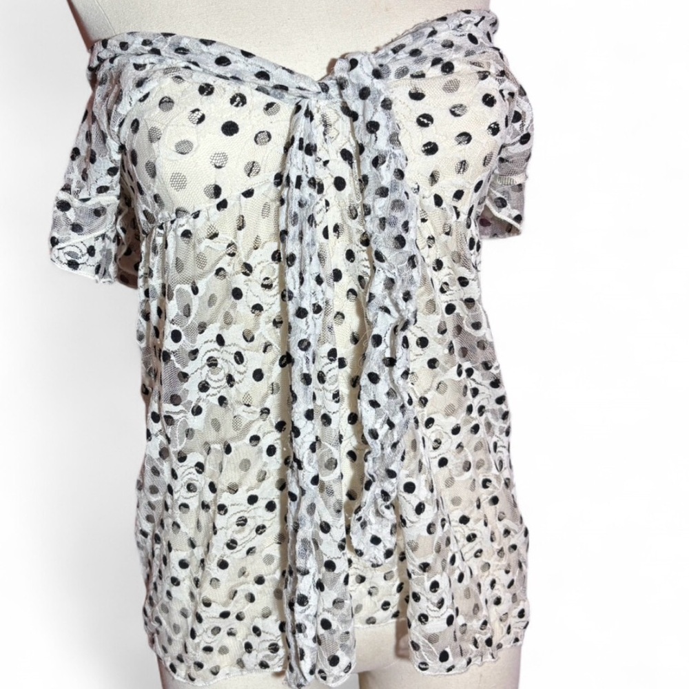 Polka Dot Off-Shoulder Mesh Top